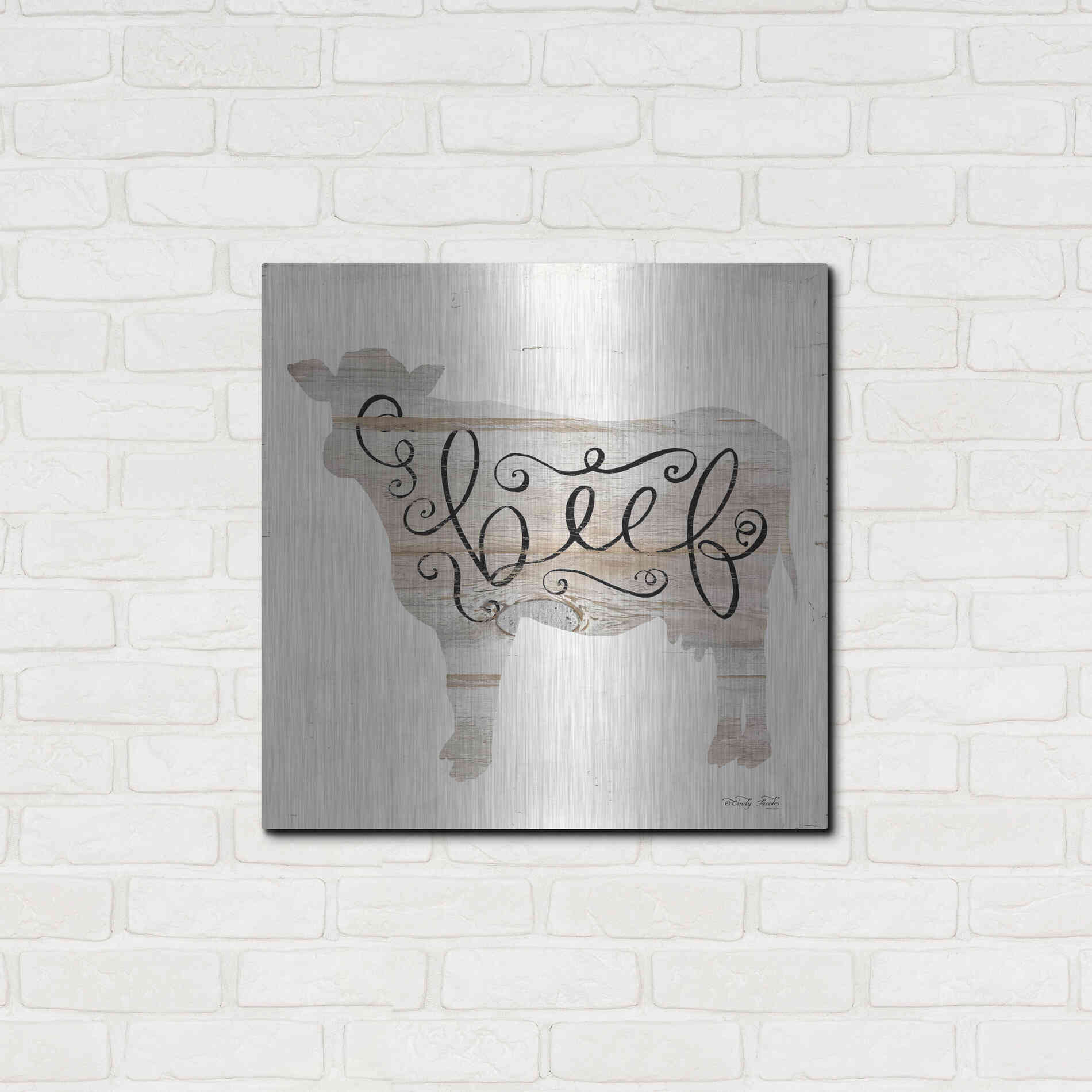 Luxe Metal Art 'Beef in Beige' by Cindy Jacobs, Metal Wall Art,24x24