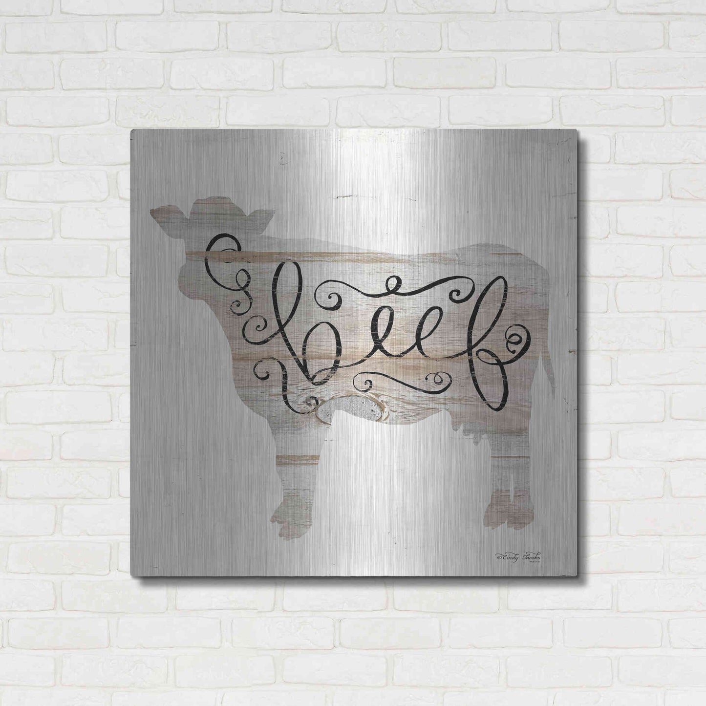 Luxe Metal Art 'Beef in Beige' by Cindy Jacobs, Metal Wall Art,36x36