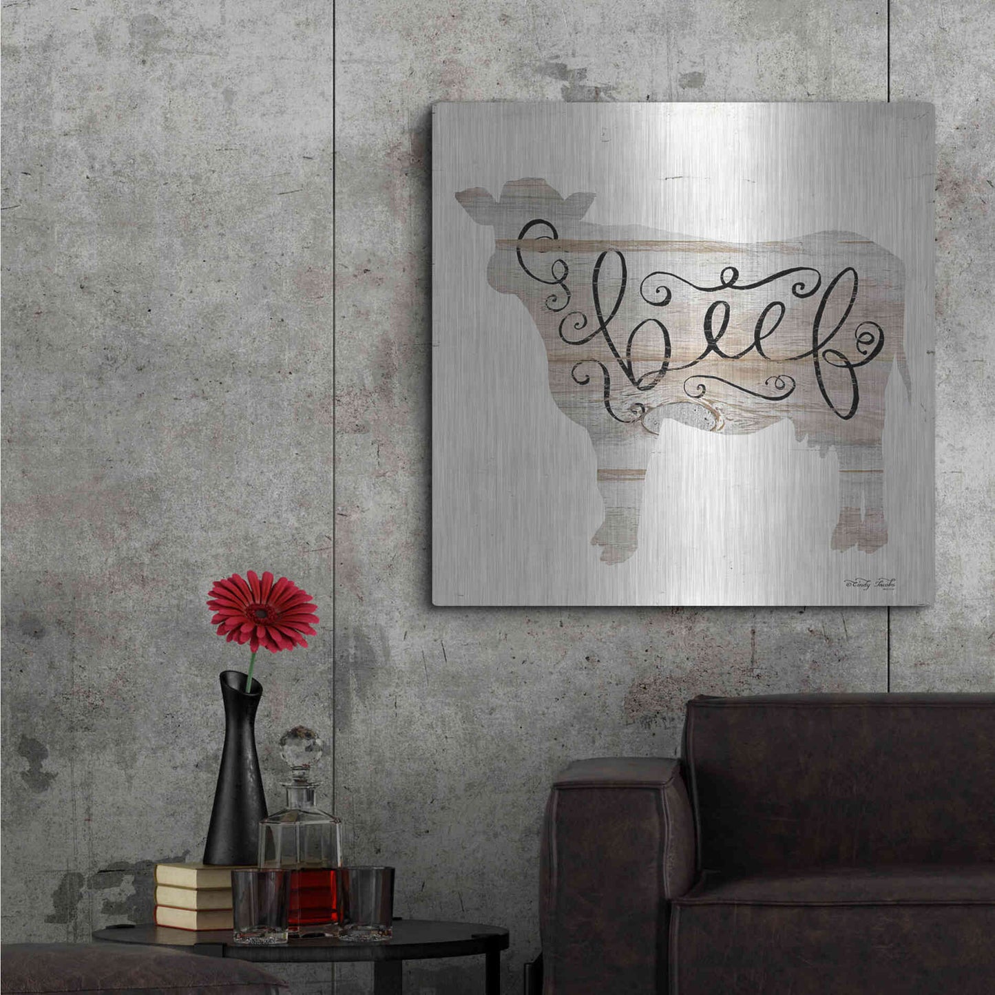 Luxe Metal Art 'Beef in Beige' by Cindy Jacobs, Metal Wall Art,36x36