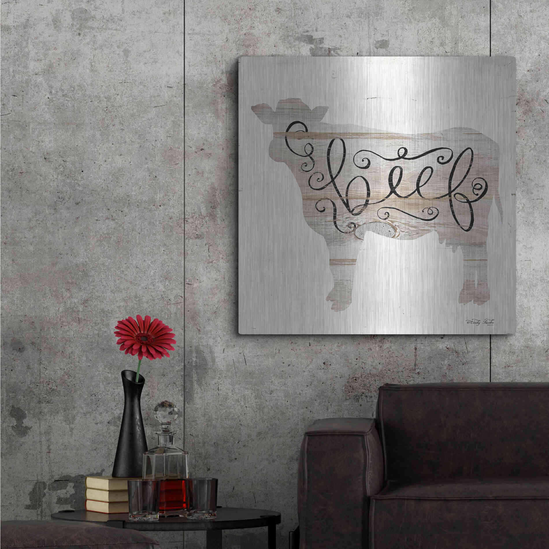 Luxe Metal Art 'Beef in Beige' by Cindy Jacobs, Metal Wall Art,36x36