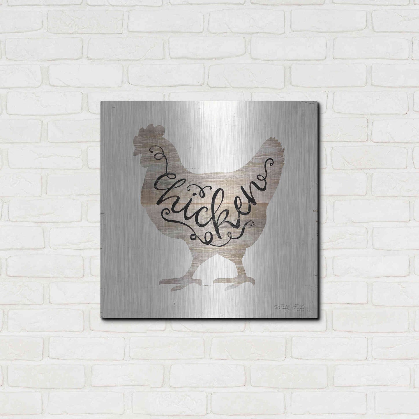 Luxe Metal Art 'Chicken in Beige' by Cindy Jacobs, Metal Wall Art,24x24