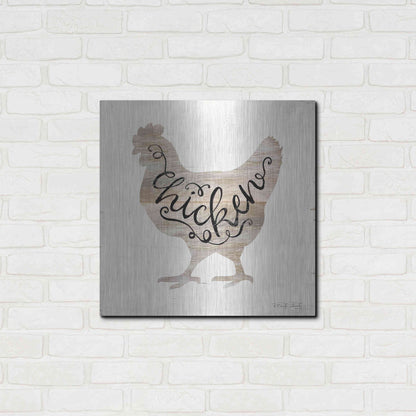 Luxe Metal Art 'Chicken in Beige' by Cindy Jacobs, Metal Wall Art,24x24