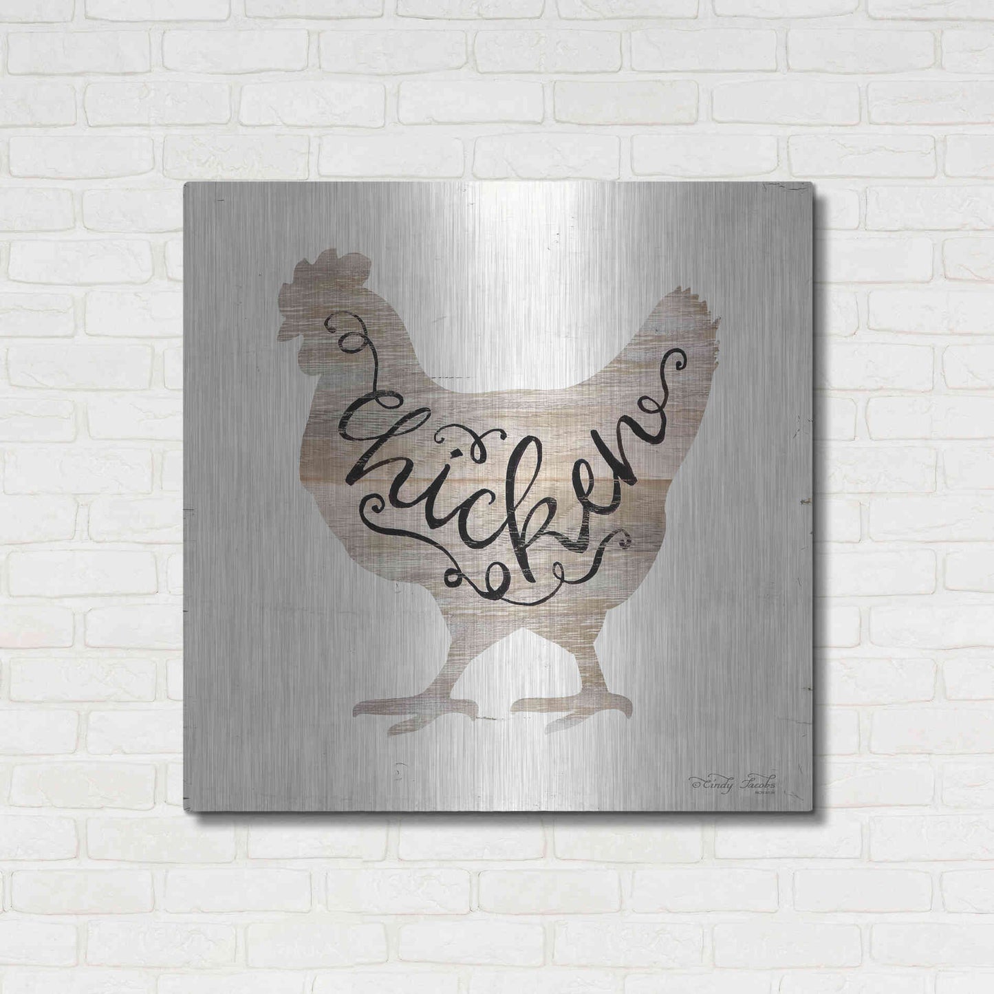 Luxe Metal Art 'Chicken in Beige' by Cindy Jacobs, Metal Wall Art,36x36