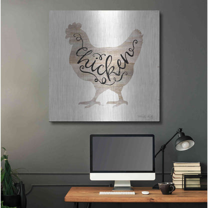 Luxe Metal Art 'Chicken in Beige' by Cindy Jacobs, Metal Wall Art,36x36