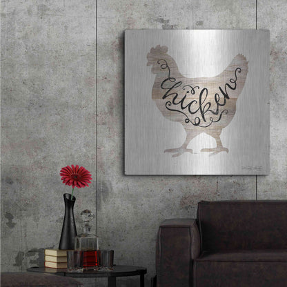 Luxe Metal Art 'Chicken in Beige' by Cindy Jacobs, Metal Wall Art,36x36