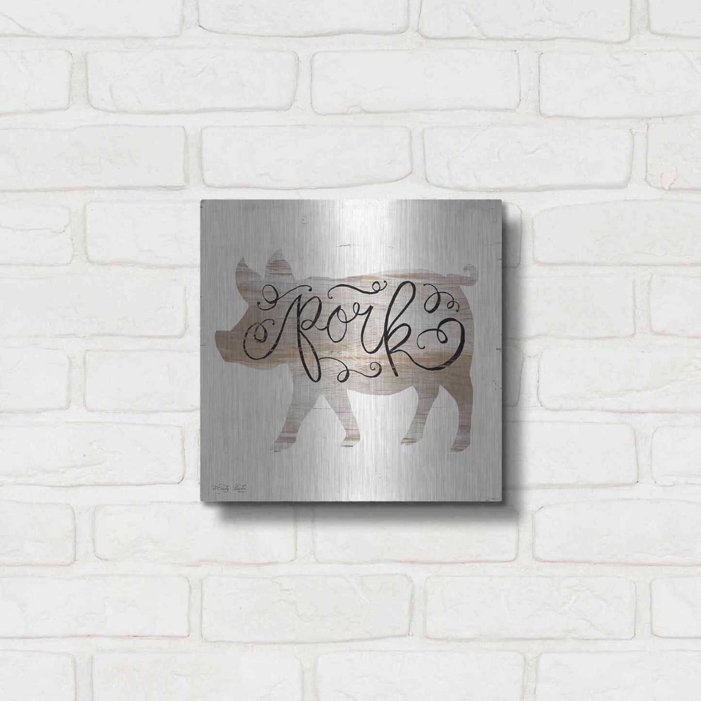 Luxe Metal Art 'Pork in Beige' by Cindy Jacobs, Metal Wall Art,12x12