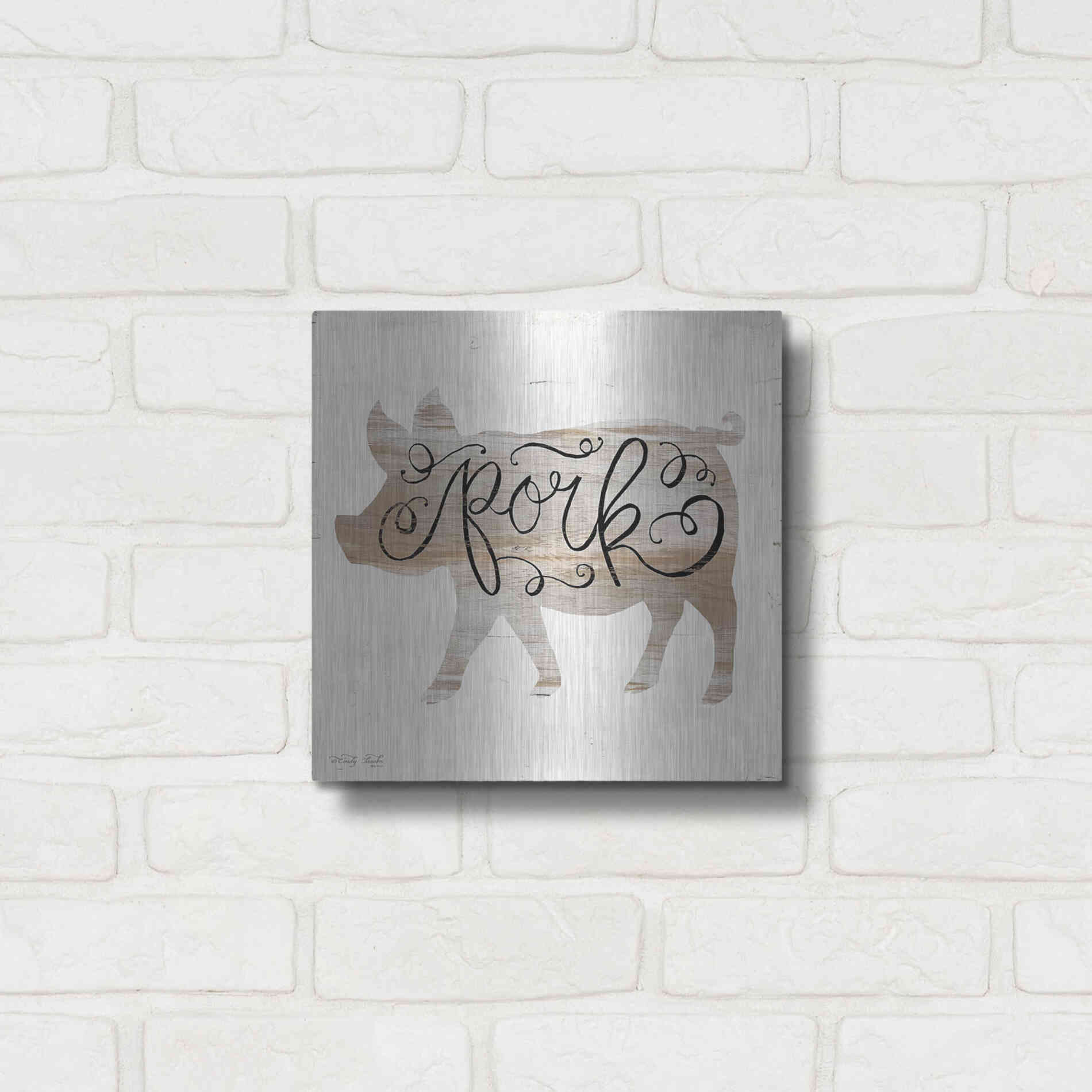 Luxe Metal Art 'Pork in Beige' by Cindy Jacobs, Metal Wall Art,12x12