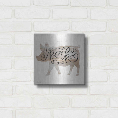 Luxe Metal Art 'Pork in Beige' by Cindy Jacobs, Metal Wall Art,12x12
