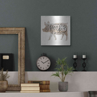 Luxe Metal Art 'Pork in Beige' by Cindy Jacobs, Metal Wall Art,12x12