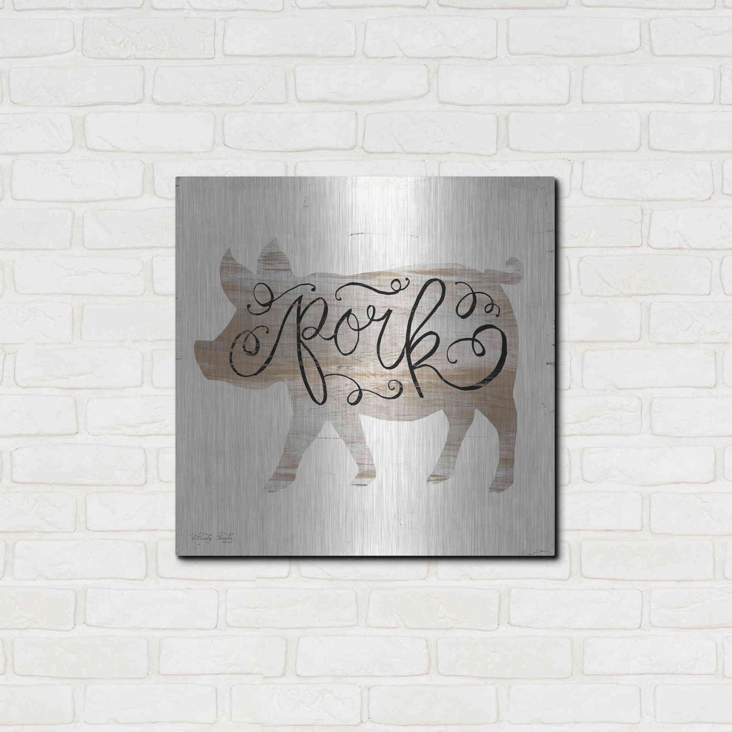 Luxe Metal Art 'Pork in Beige' by Cindy Jacobs, Metal Wall Art,24x24