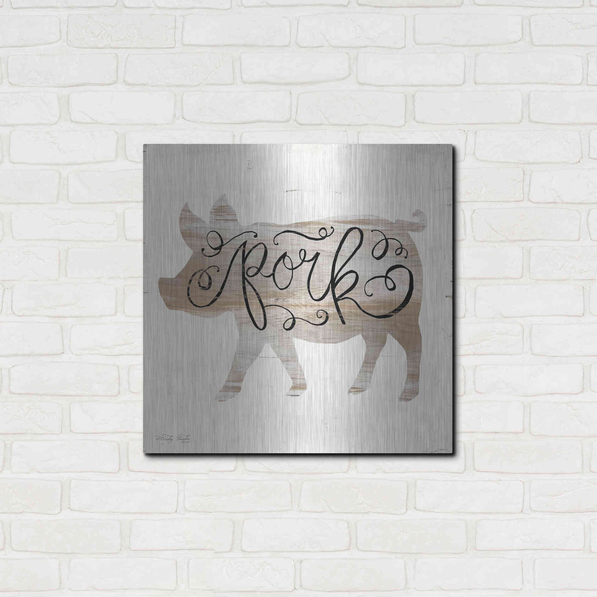 Luxe Metal Art 'Pork in Beige' by Cindy Jacobs, Metal Wall Art,24x24