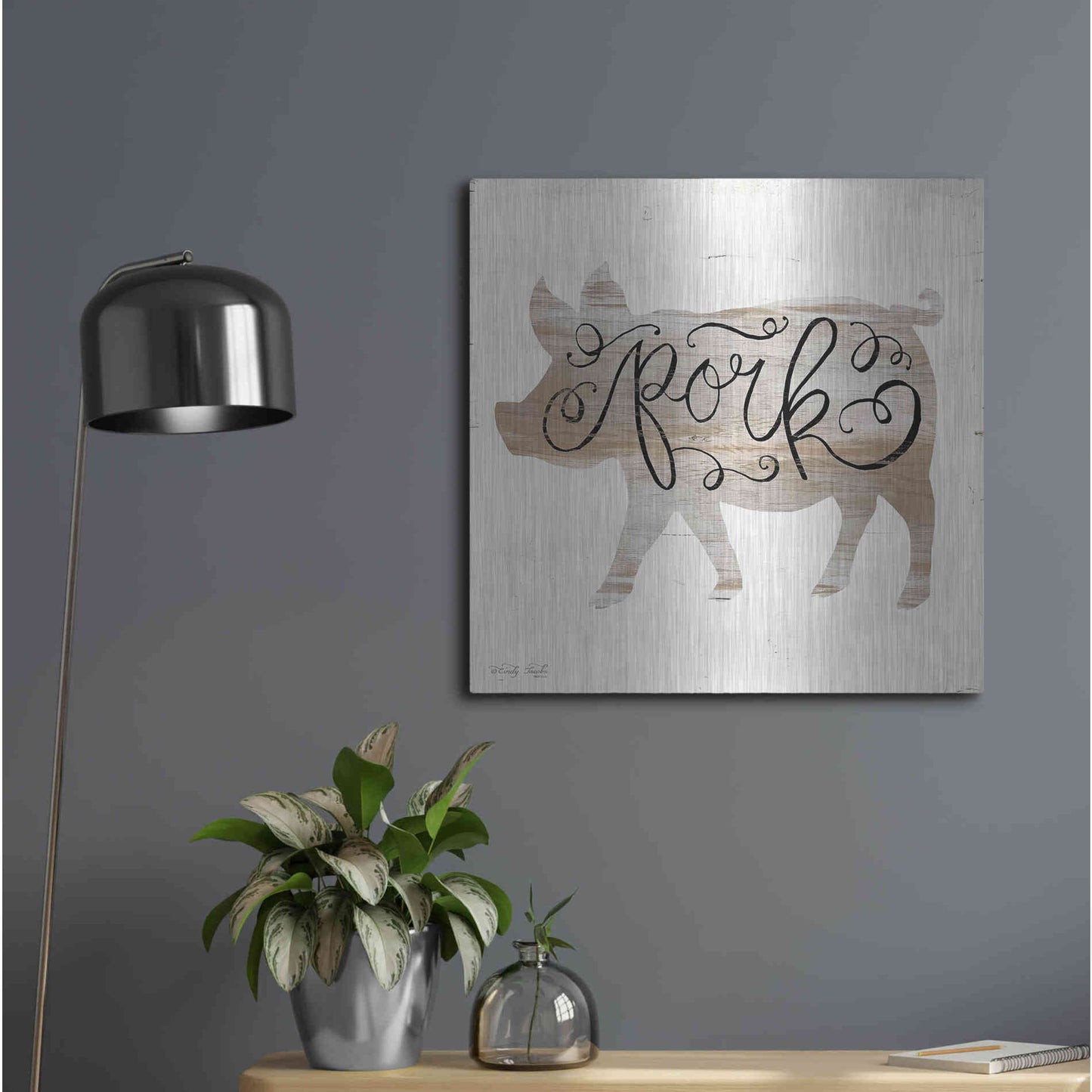 Luxe Metal Art 'Pork in Beige' by Cindy Jacobs, Metal Wall Art,24x24