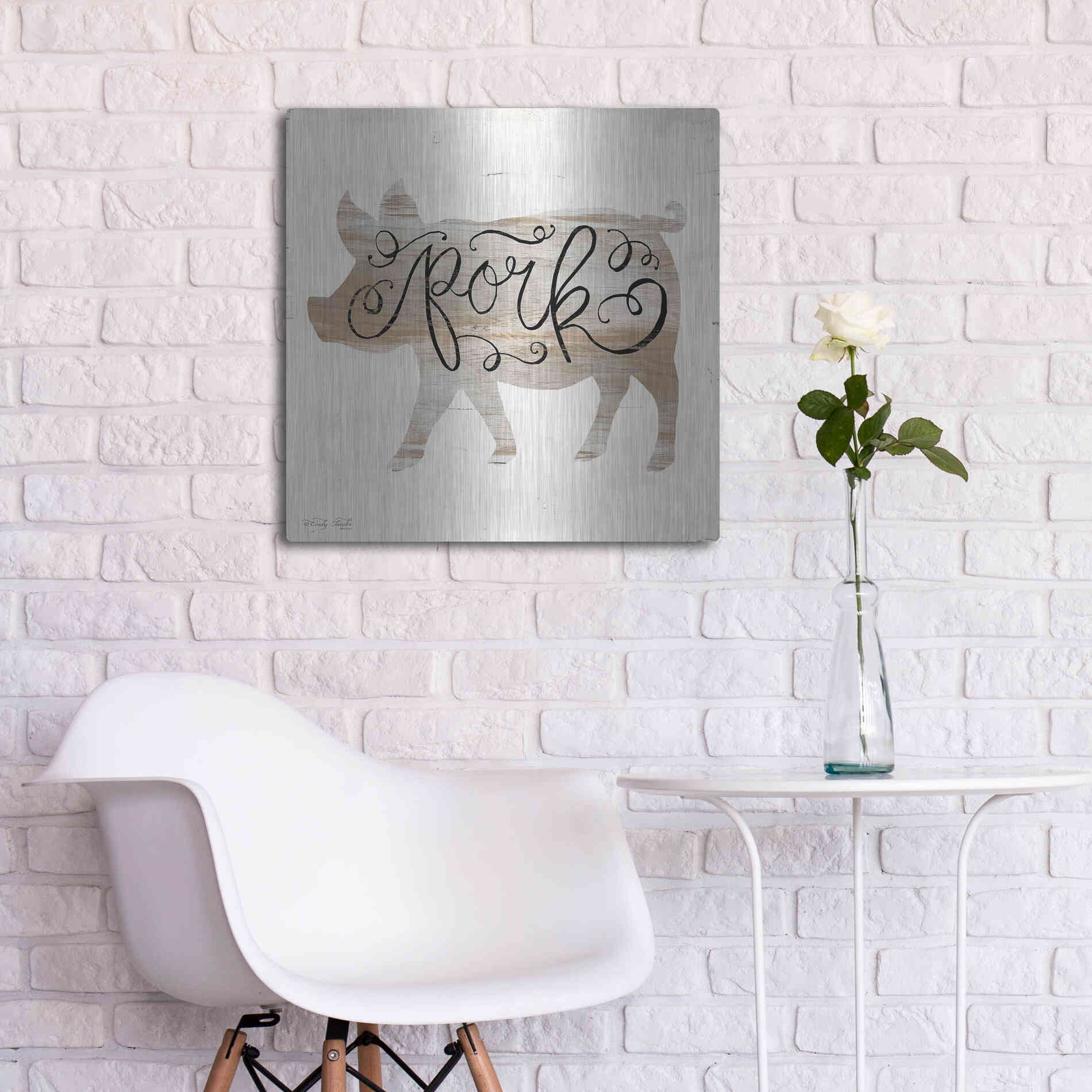 Luxe Metal Art 'Pork in Beige' by Cindy Jacobs, Metal Wall Art,24x24