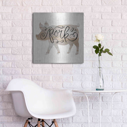 Luxe Metal Art 'Pork in Beige' by Cindy Jacobs, Metal Wall Art,24x24