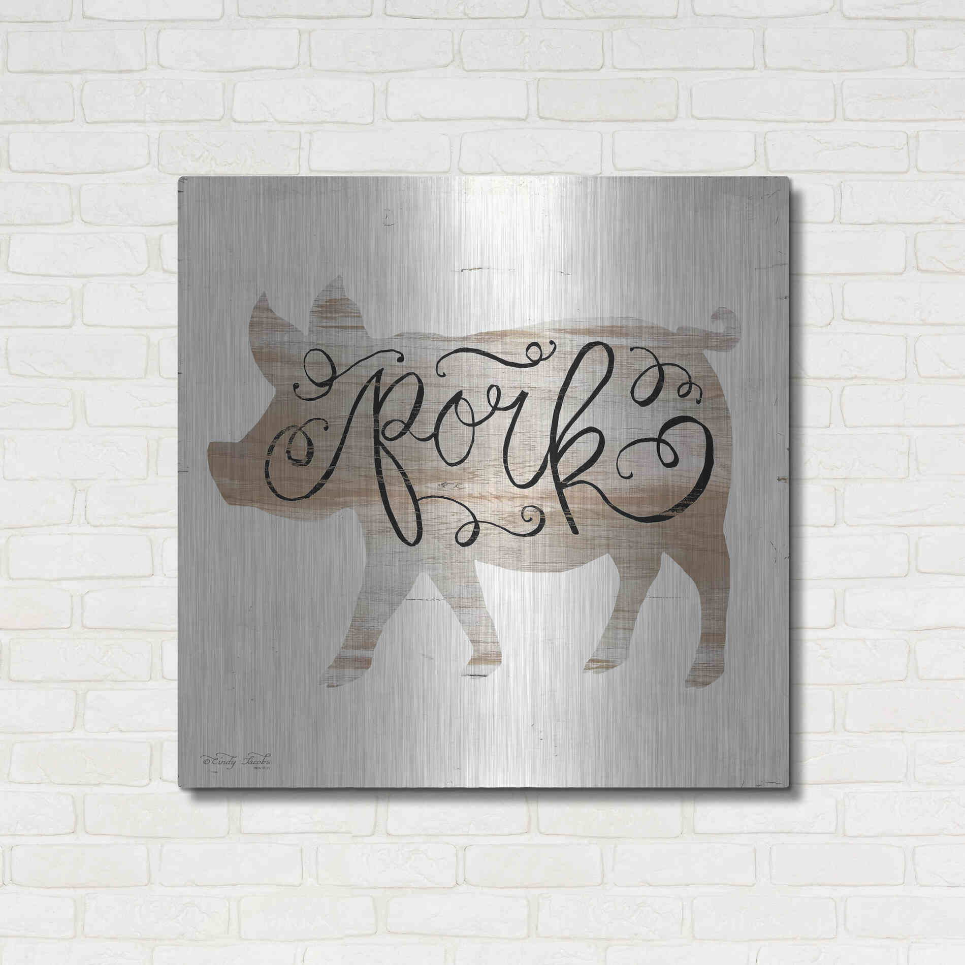 Luxe Metal Art 'Pork in Beige' by Cindy Jacobs, Metal Wall Art,36x36