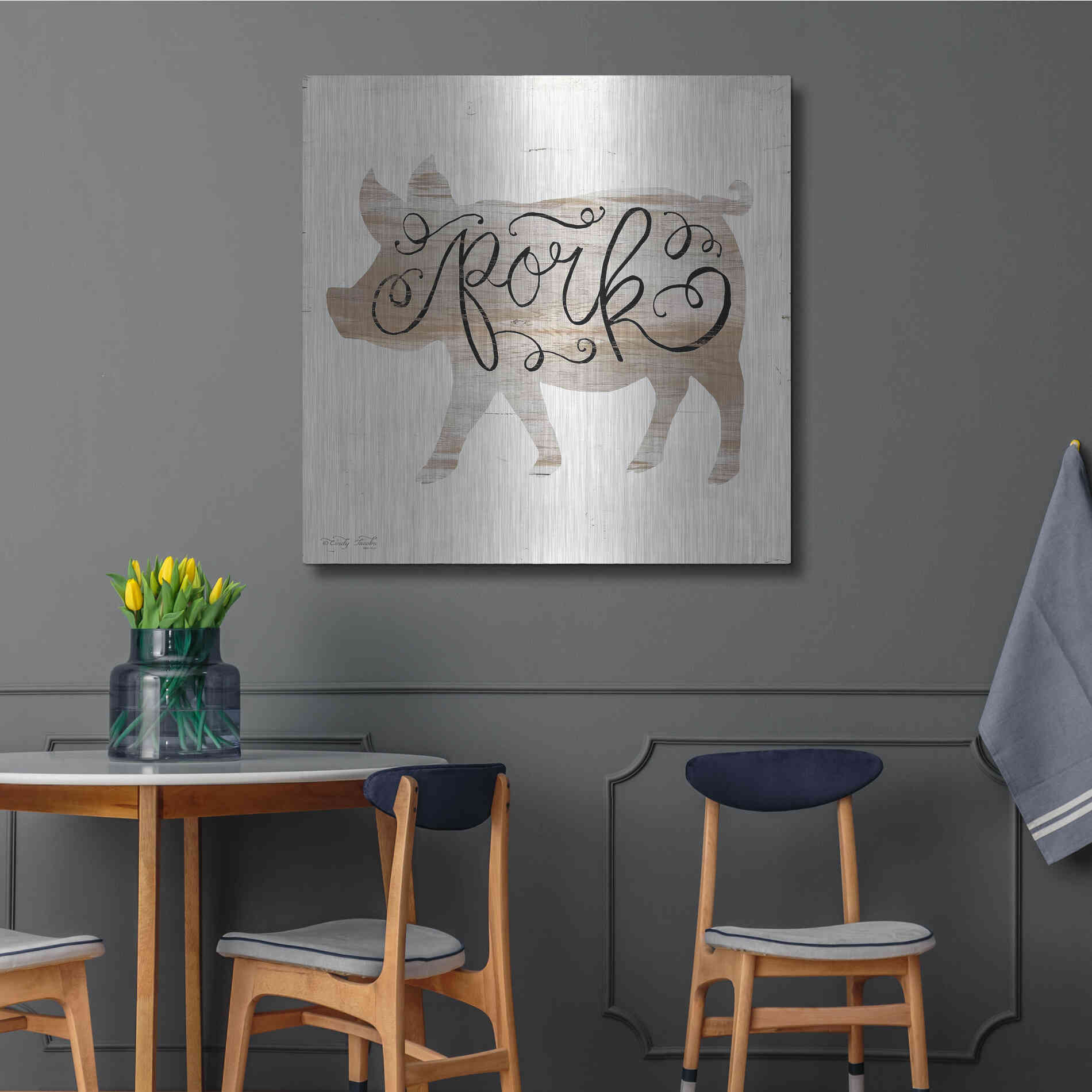 Luxe Metal Art 'Pork in Beige' by Cindy Jacobs, Metal Wall Art,36x36