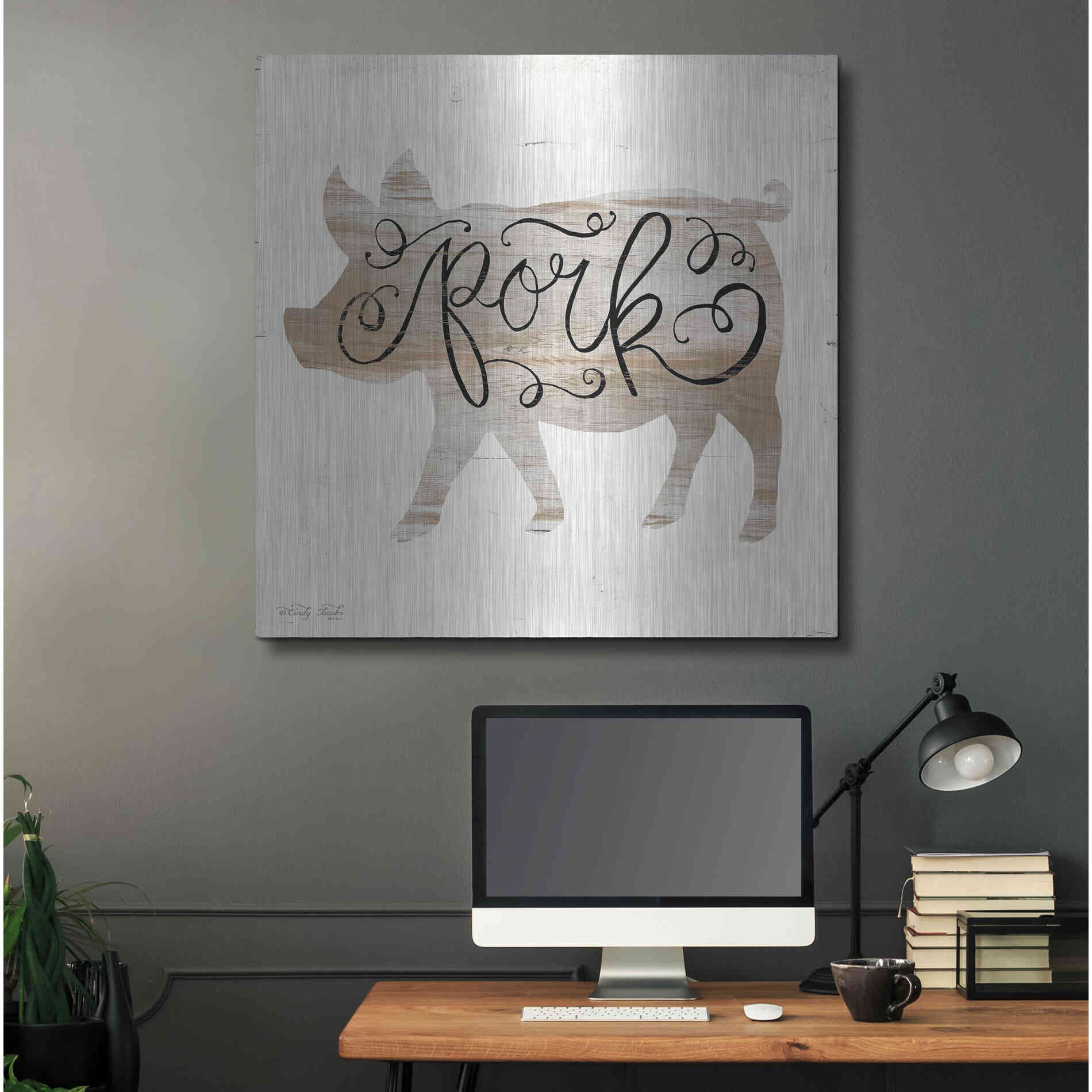 Luxe Metal Art 'Pork in Beige' by Cindy Jacobs, Metal Wall Art,36x36