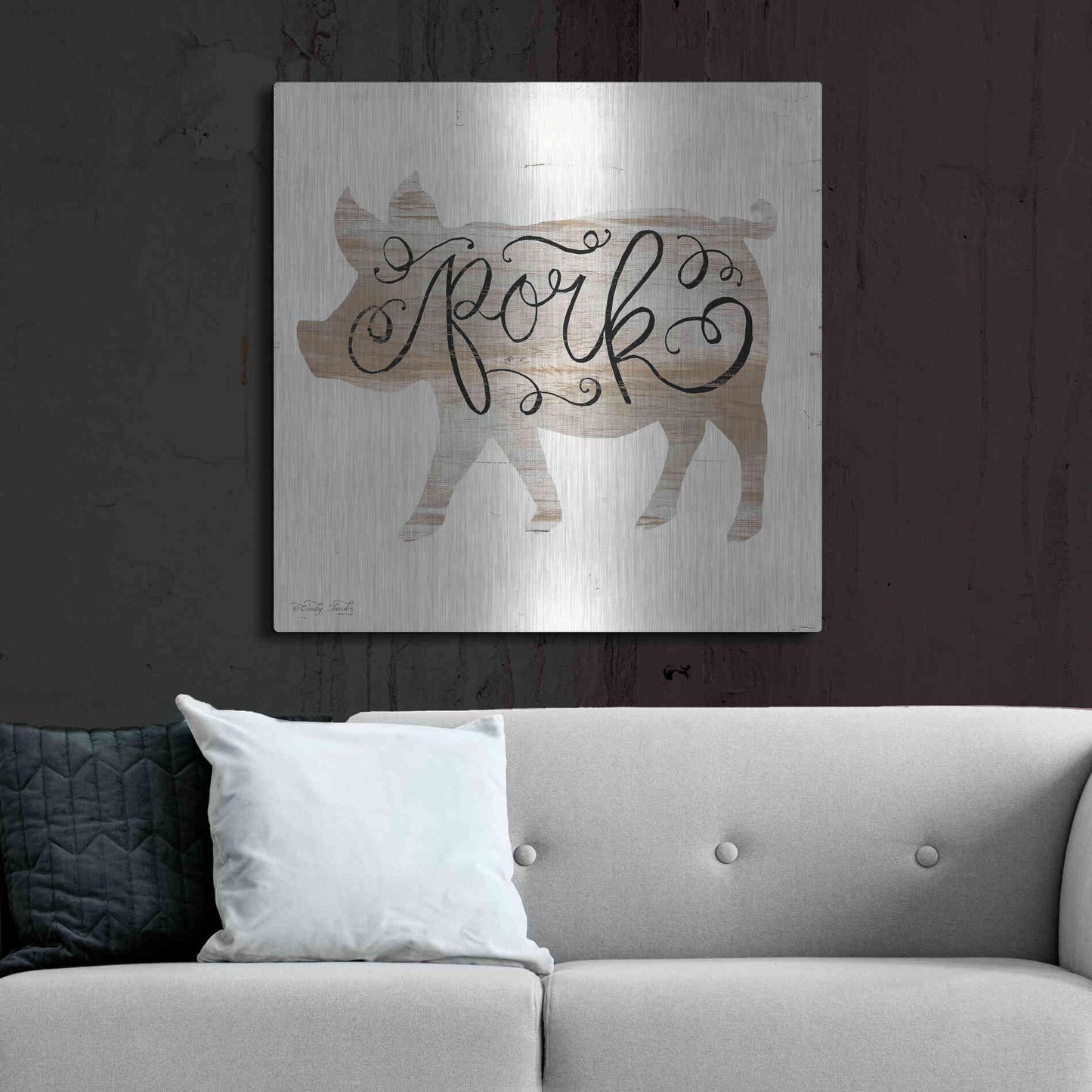 Luxe Metal Art 'Pork in Beige' by Cindy Jacobs, Metal Wall Art,36x36