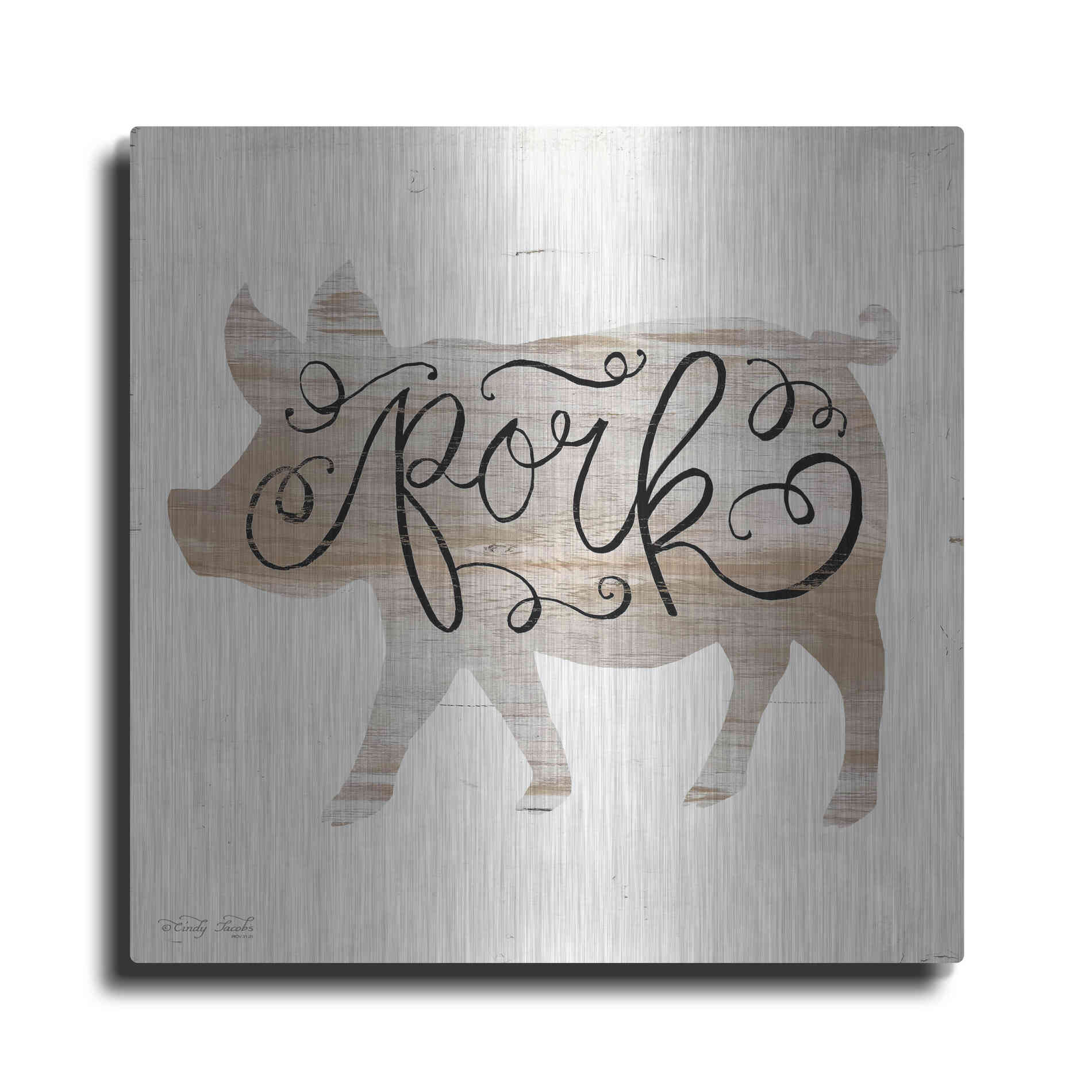 Luxe Metal Art 'Pork in Beige' by Cindy Jacobs, Metal Wall Art
