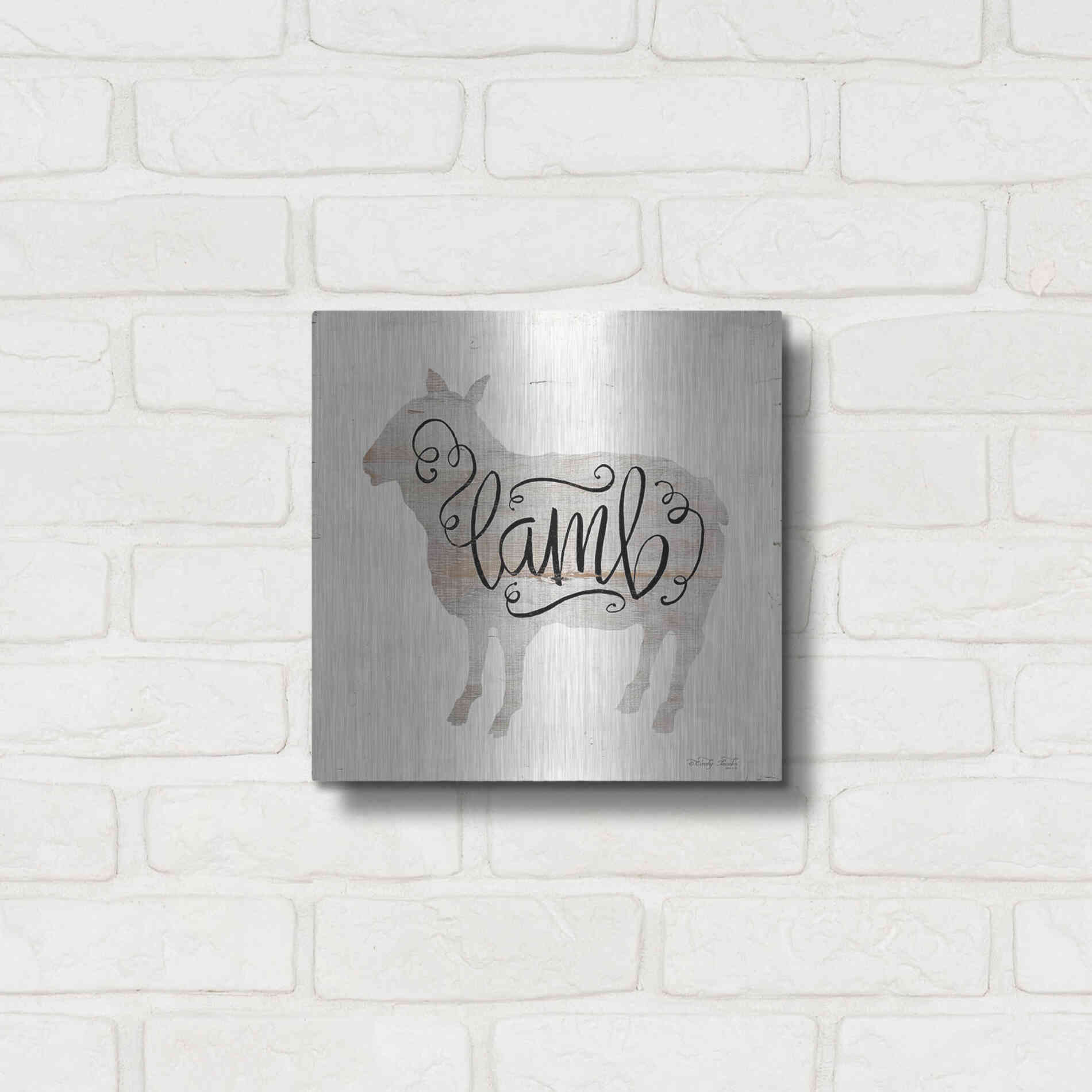 Luxe Metal Art 'Lamb in Beige' by Cindy Jacobs, Metal Wall Art,12x12