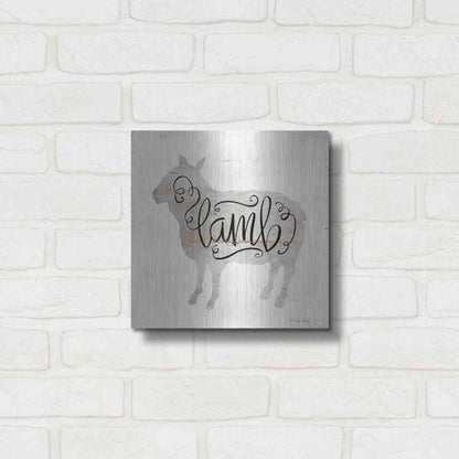 Luxe Metal Art 'Lamb in Beige' by Cindy Jacobs, Metal Wall Art,12x12