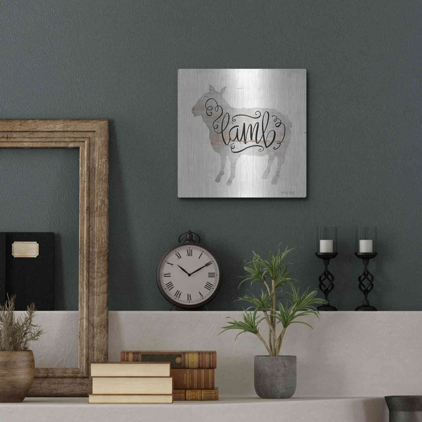 Luxe Metal Art 'Lamb in Beige' by Cindy Jacobs, Metal Wall Art,12x12