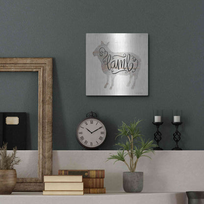 Luxe Metal Art 'Lamb in Beige' by Cindy Jacobs, Metal Wall Art,12x12