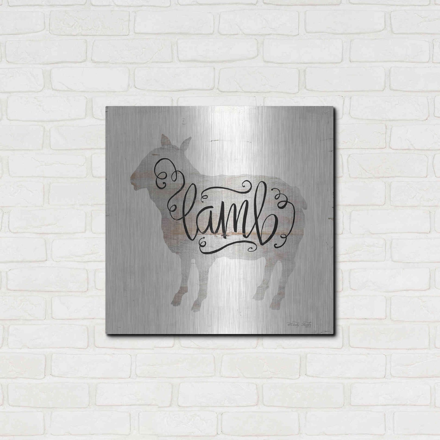 Luxe Metal Art 'Lamb in Beige' by Cindy Jacobs, Metal Wall Art,24x24