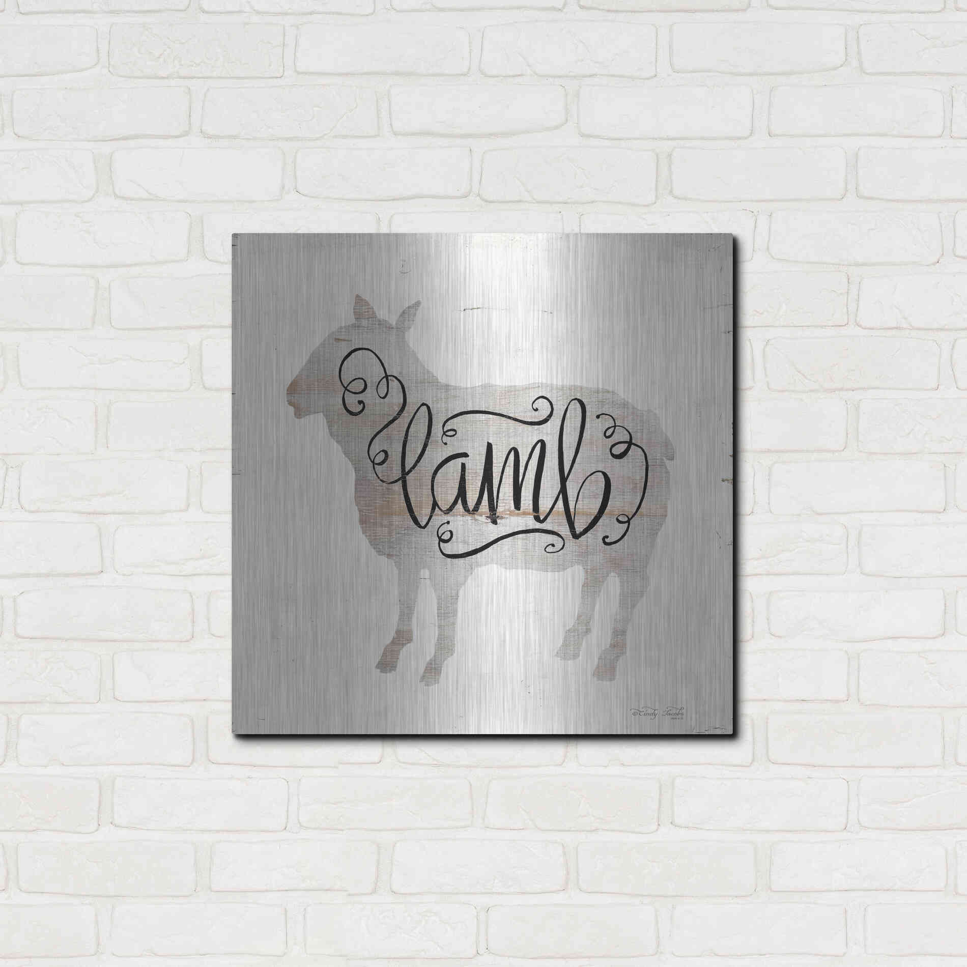 Luxe Metal Art 'Lamb in Beige' by Cindy Jacobs, Metal Wall Art,24x24