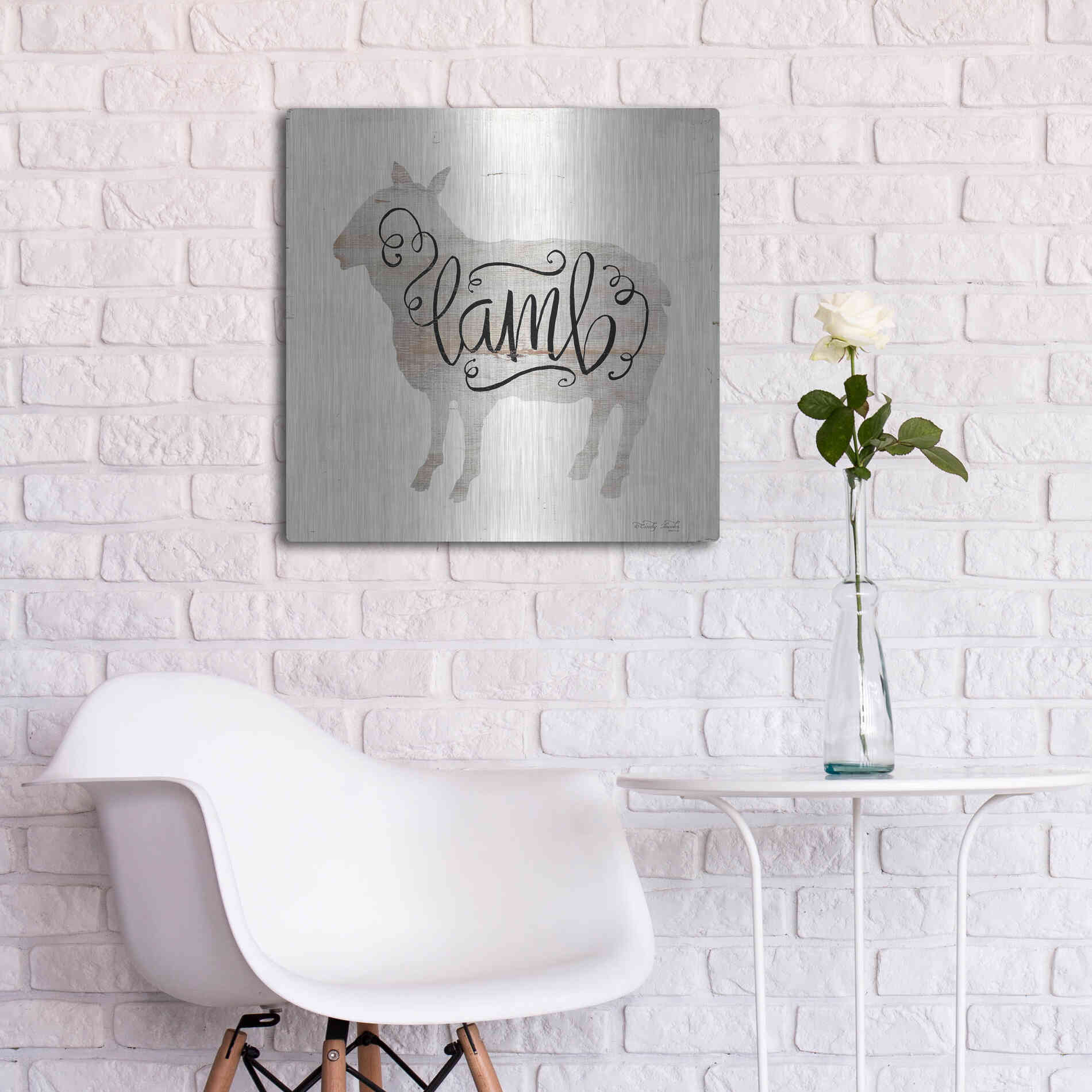 Luxe Metal Art 'Lamb in Beige' by Cindy Jacobs, Metal Wall Art,24x24