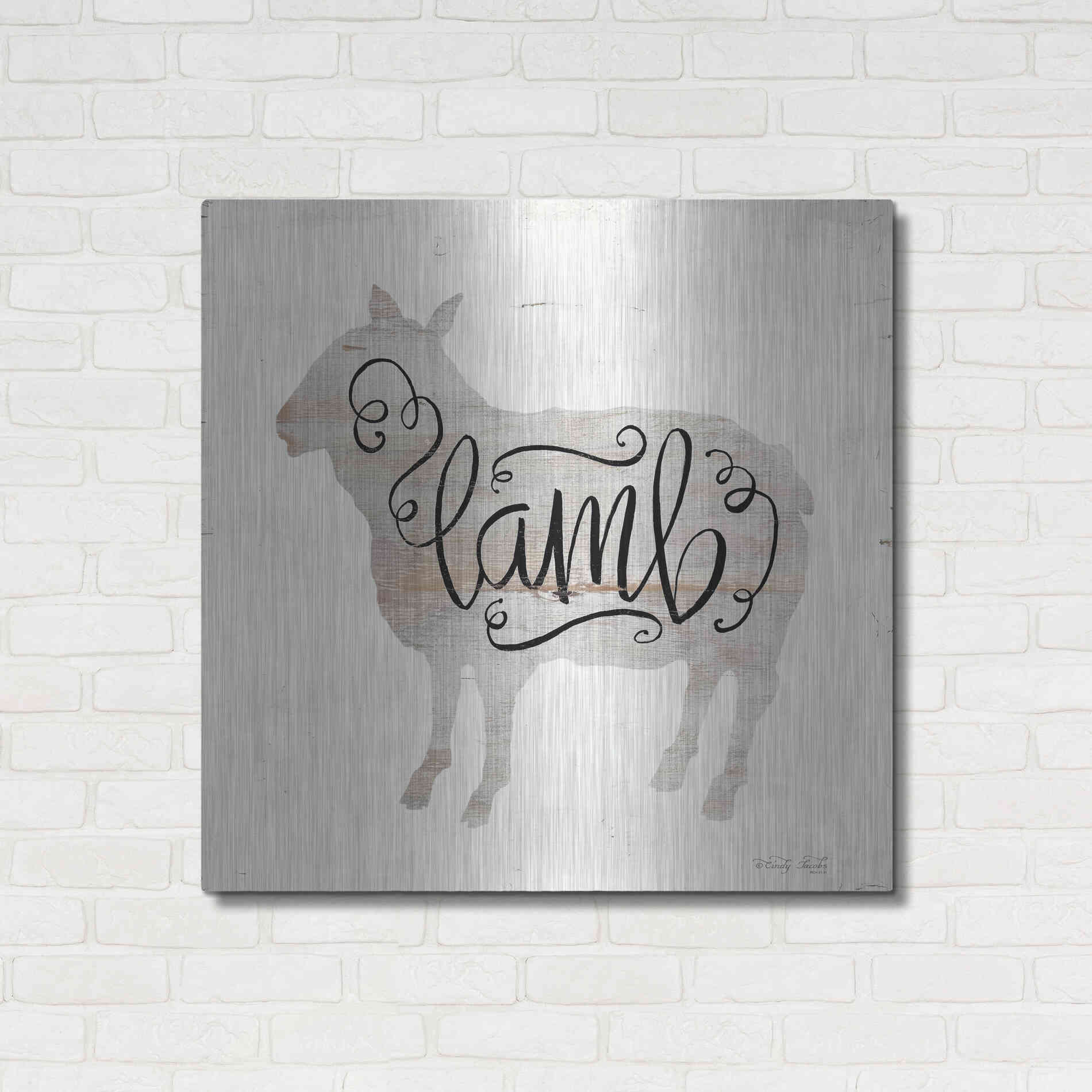 Luxe Metal Art 'Lamb in Beige' by Cindy Jacobs, Metal Wall Art,36x36