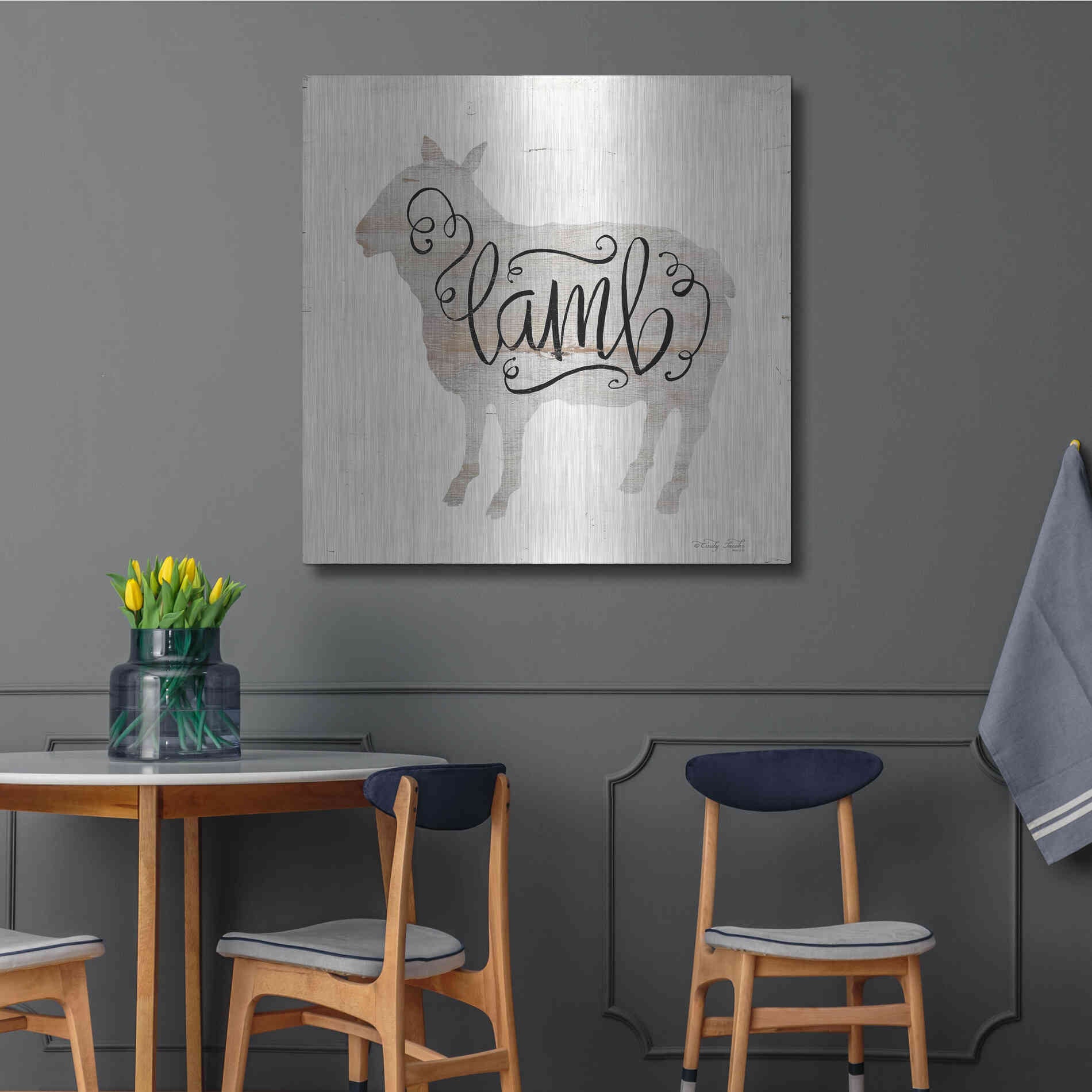 Luxe Metal Art 'Lamb in Beige' by Cindy Jacobs, Metal Wall Art,36x36