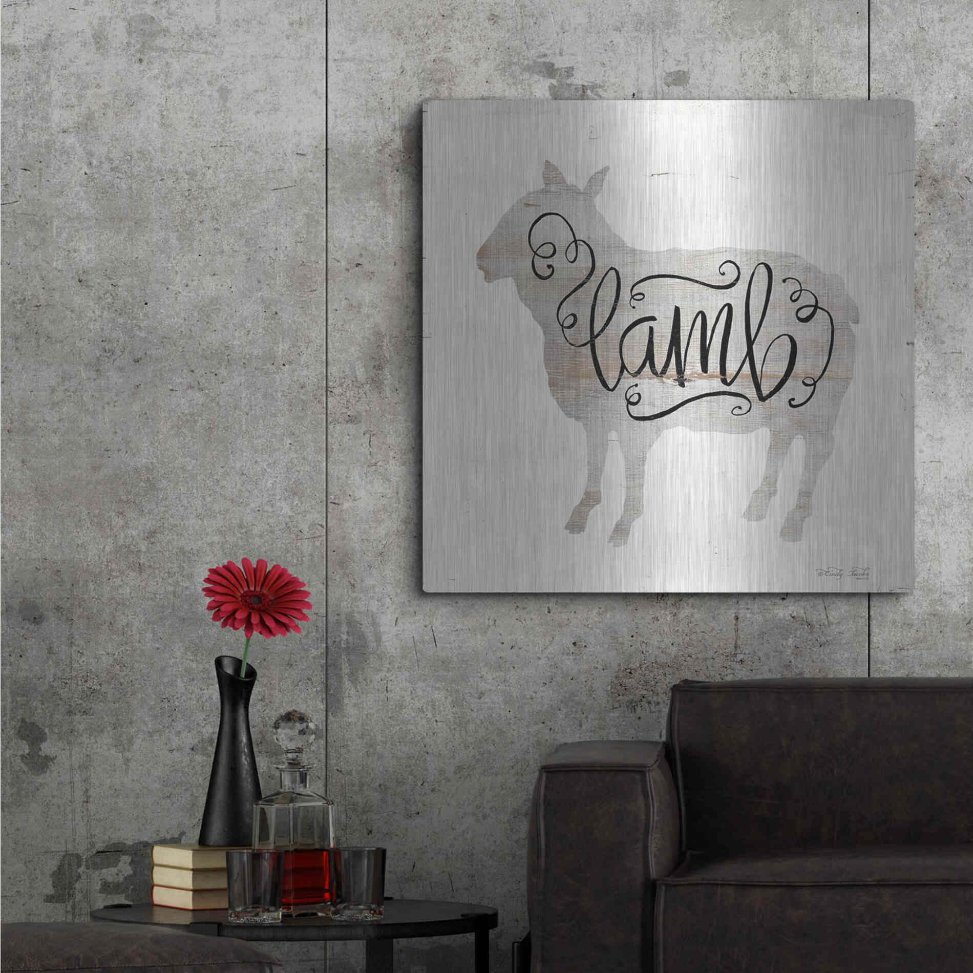 Luxe Metal Art 'Lamb in Beige' by Cindy Jacobs, Metal Wall Art,36x36