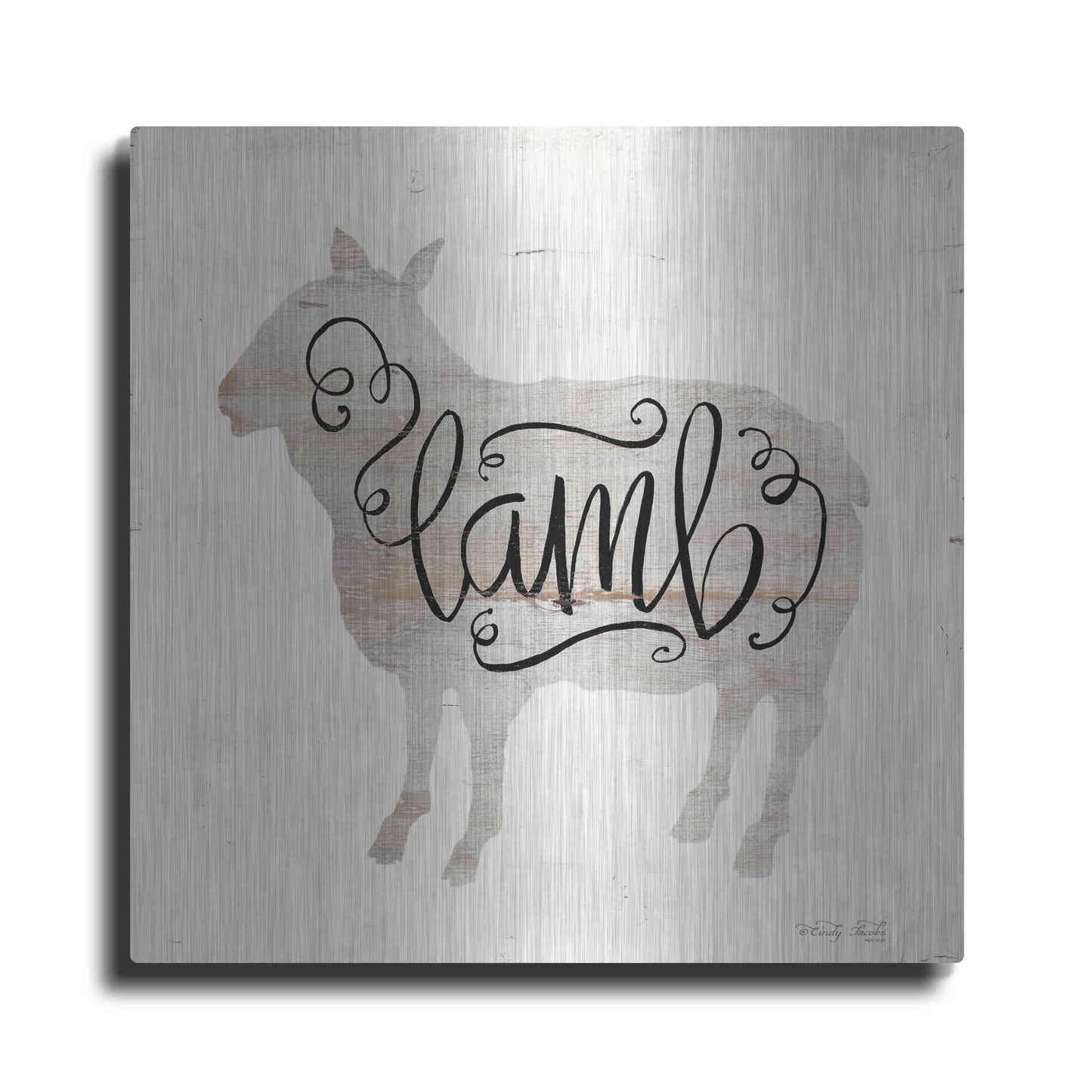Luxe Metal Art 'Lamb in Beige' by Cindy Jacobs, Metal Wall Art