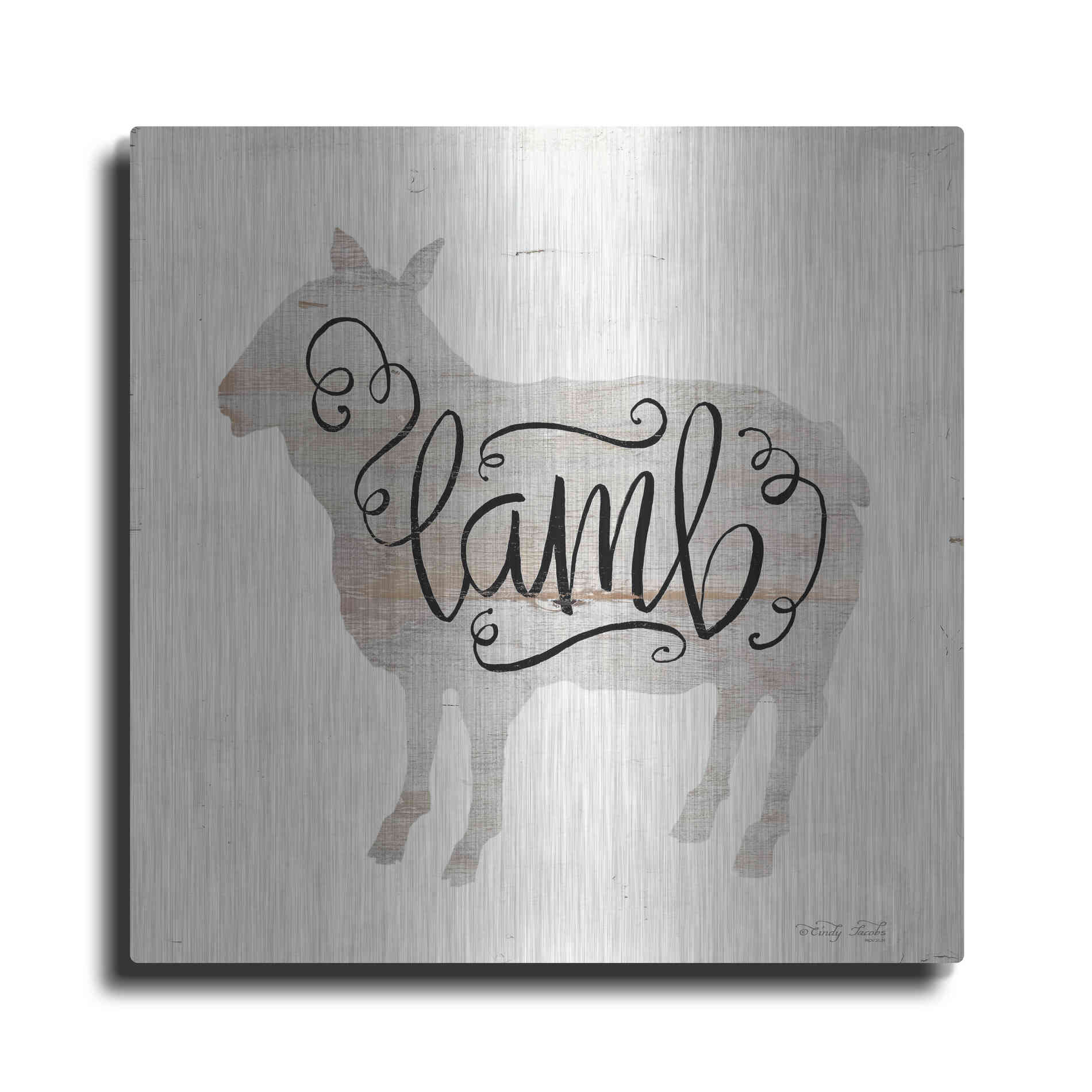 Luxe Metal Art 'Lamb in Beige' by Cindy Jacobs, Metal Wall Art