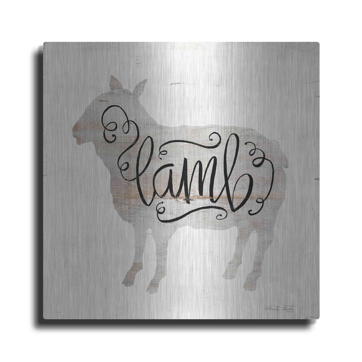 Luxe Metal Art 'Lamb in Beige' by Cindy Jacobs, Metal Wall Art