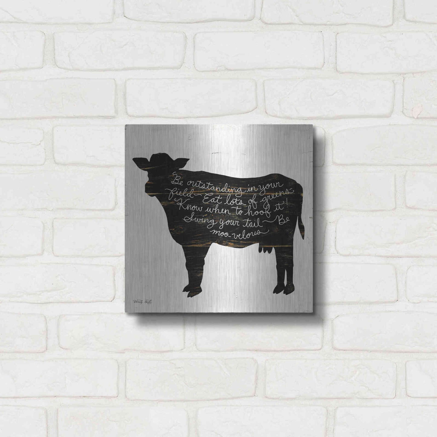 Luxe Metal Art 'Cow - Be Outstanding' by Cindy Jacobs, Metal Wall Art,12x12