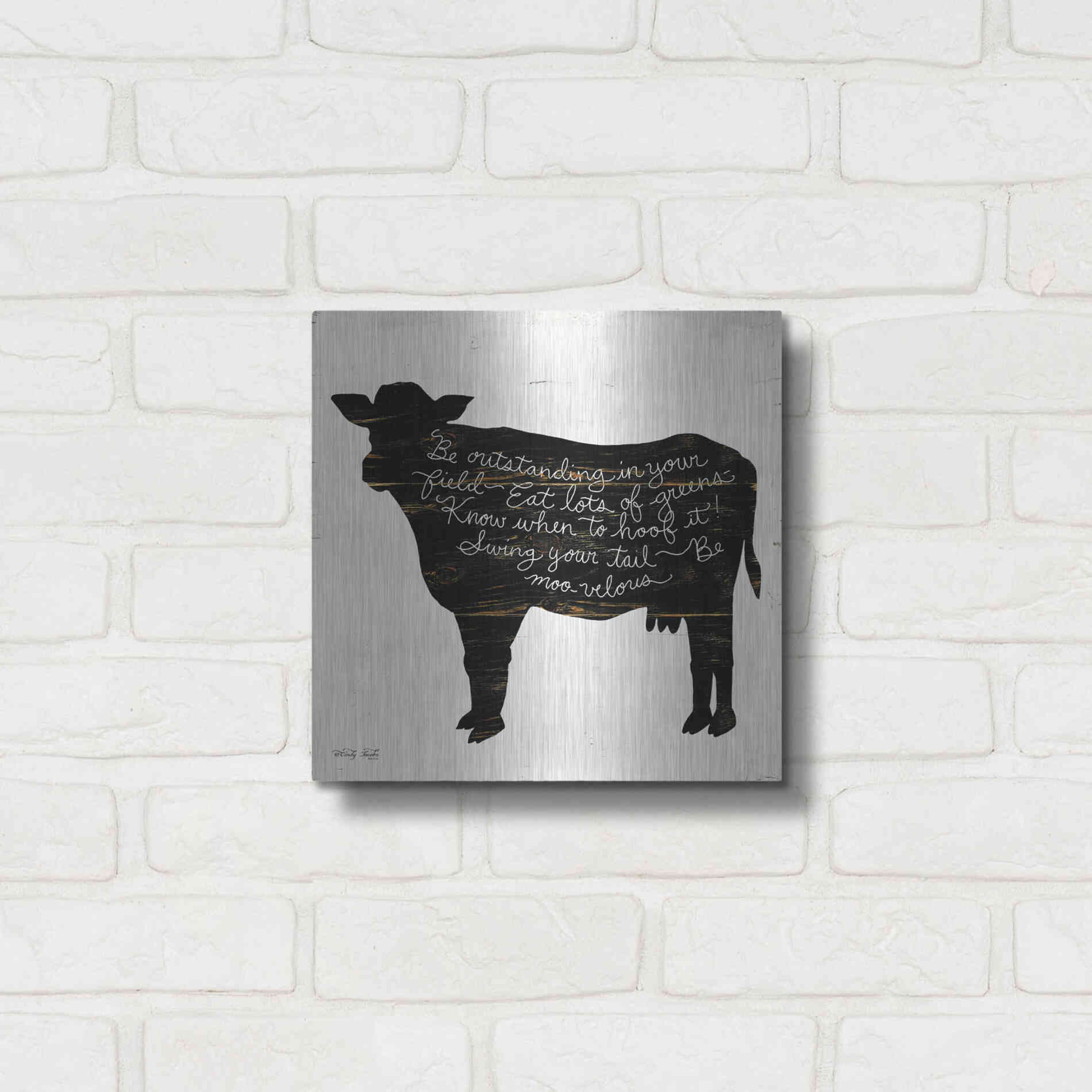 Luxe Metal Art 'Cow - Be Outstanding' by Cindy Jacobs, Metal Wall Art,12x12