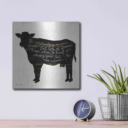 Luxe Metal Art 'Cow - Be Outstanding' by Cindy Jacobs, Metal Wall Art,12x12