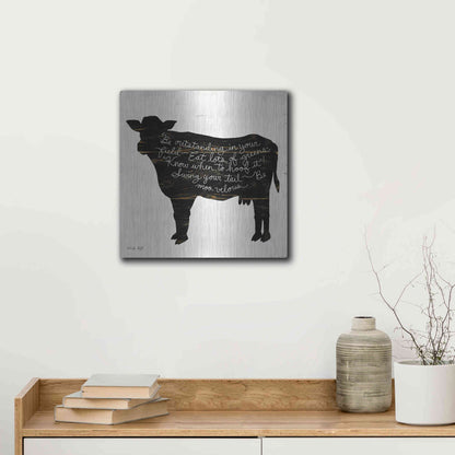 Luxe Metal Art 'Cow - Be Outstanding' by Cindy Jacobs, Metal Wall Art,12x12