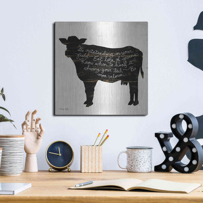 Luxe Metal Art 'Cow - Be Outstanding' by Cindy Jacobs, Metal Wall Art,12x12