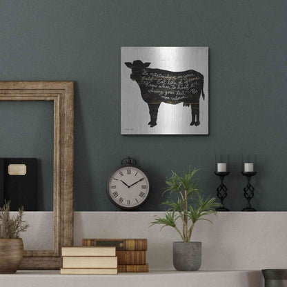 Luxe Metal Art 'Cow - Be Outstanding' by Cindy Jacobs, Metal Wall Art,12x12