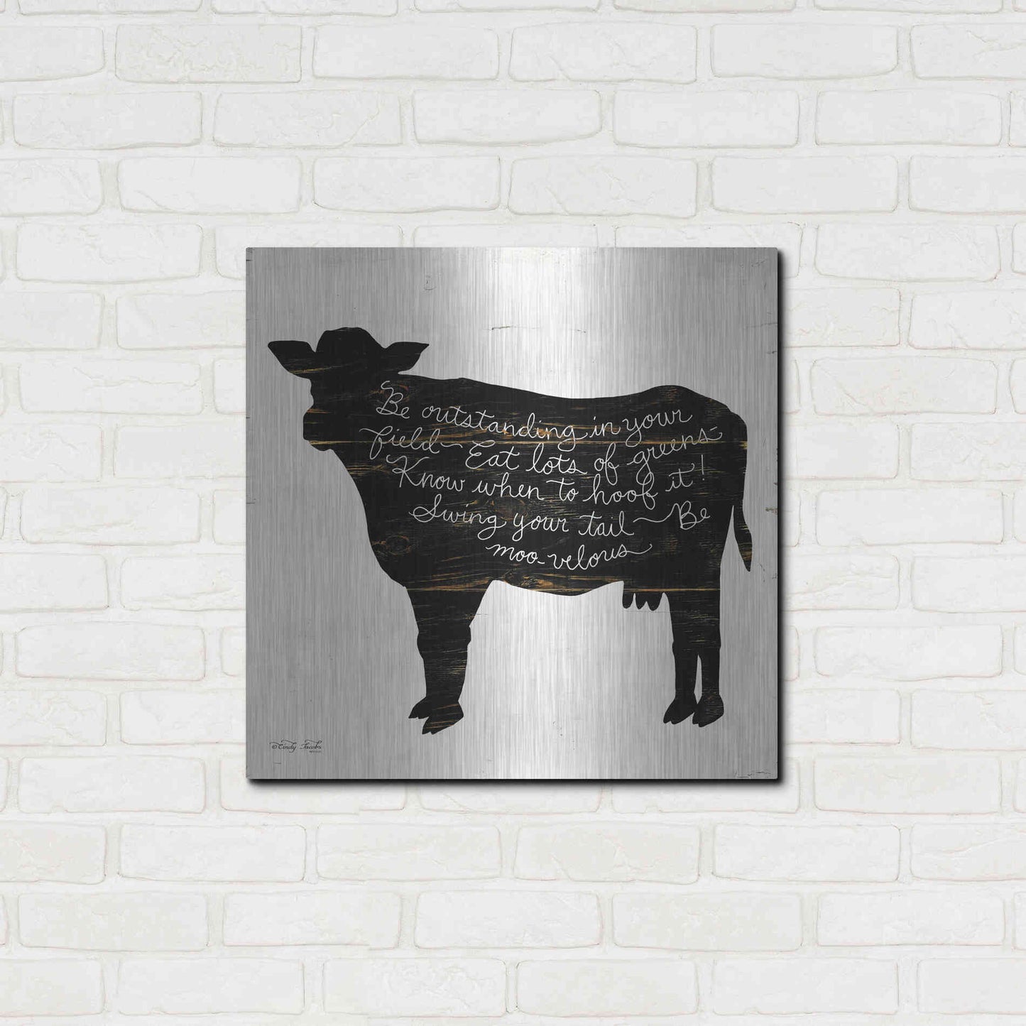 Luxe Metal Art 'Cow - Be Outstanding' by Cindy Jacobs, Metal Wall Art,24x24