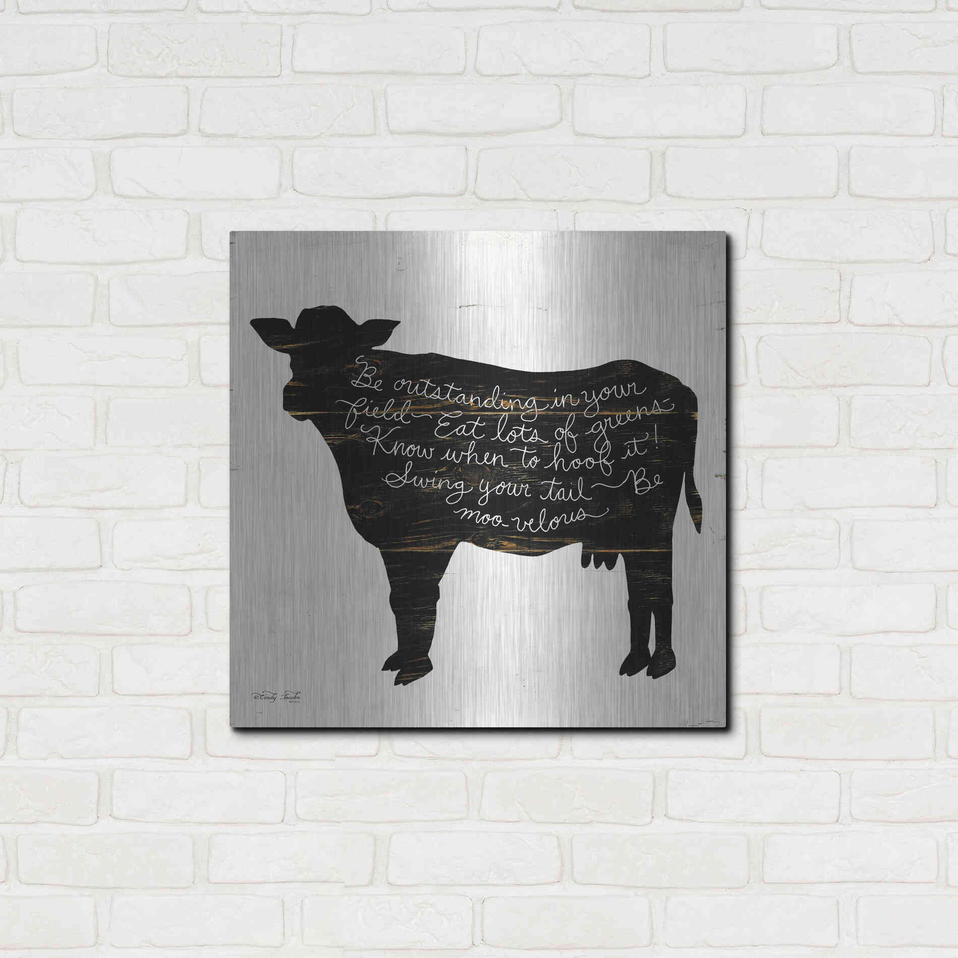 Luxe Metal Art 'Cow - Be Outstanding' by Cindy Jacobs, Metal Wall Art,24x24