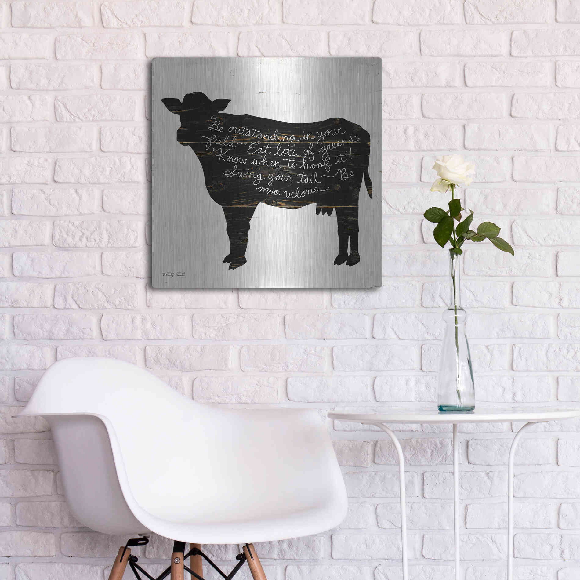 Luxe Metal Art 'Cow - Be Outstanding' by Cindy Jacobs, Metal Wall Art,24x24