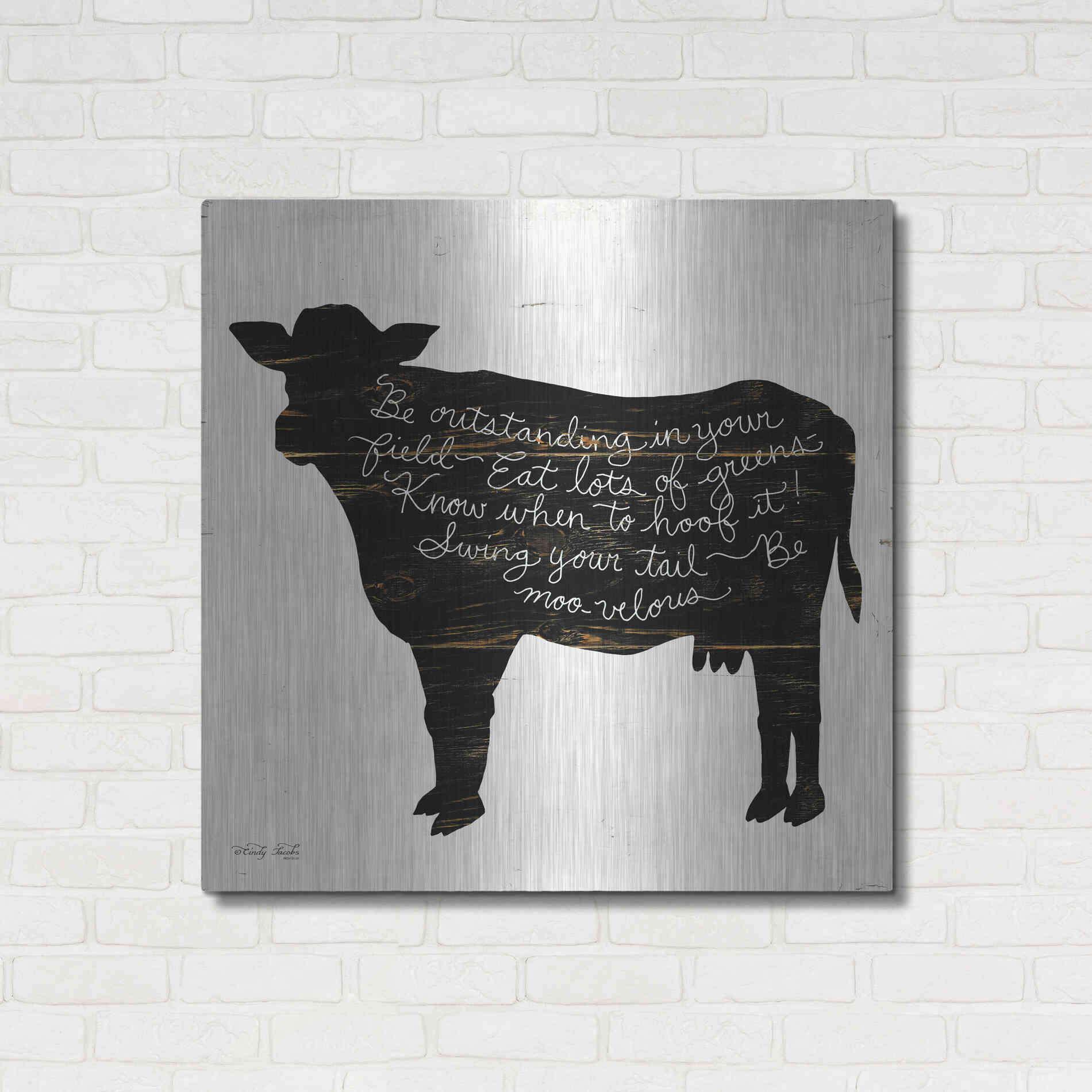 Luxe Metal Art 'Cow - Be Outstanding' by Cindy Jacobs, Metal Wall Art,36x36