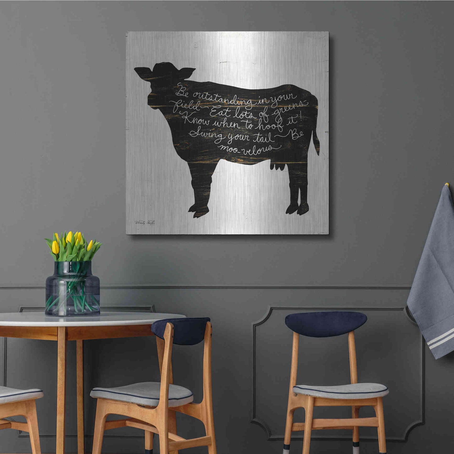 Luxe Metal Art 'Cow - Be Outstanding' by Cindy Jacobs, Metal Wall Art,36x36