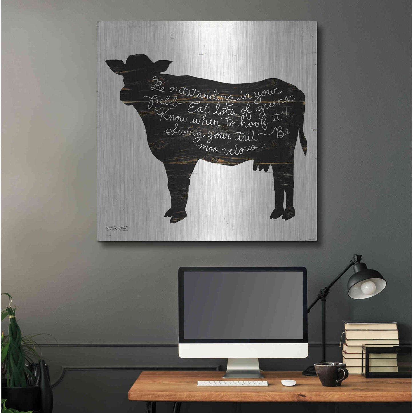 Luxe Metal Art 'Cow - Be Outstanding' by Cindy Jacobs, Metal Wall Art,36x36