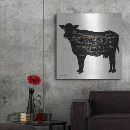 Luxe Metal Art 'Cow - Be Outstanding' by Cindy Jacobs, Metal Wall Art,36x36