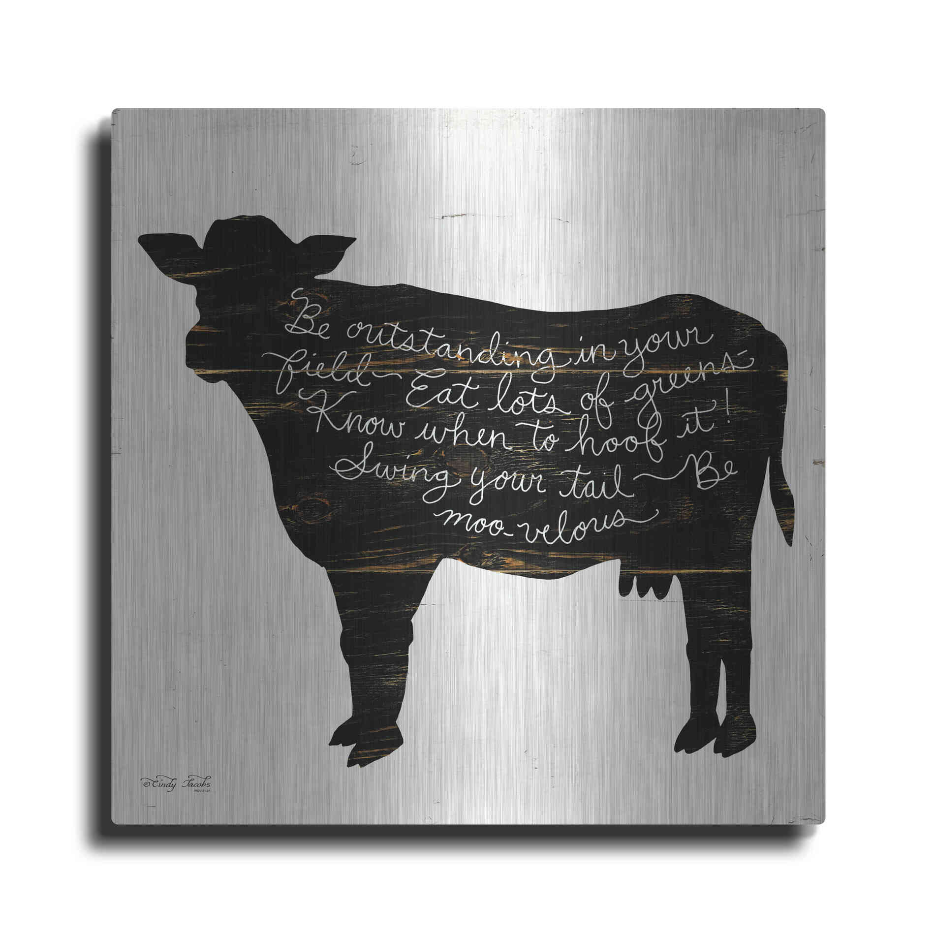 Luxe Metal Art 'Cow - Be Outstanding' by Cindy Jacobs, Metal Wall Art
